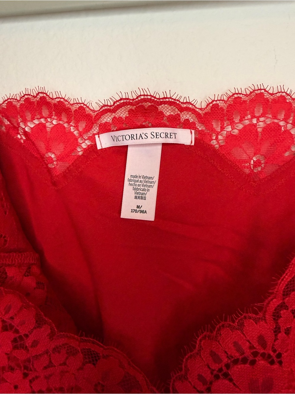 Victoria's Secret Red Satin Lace Trim Chemise Slip Mini Dress Adjustable Strap M - Picture 6 of 6